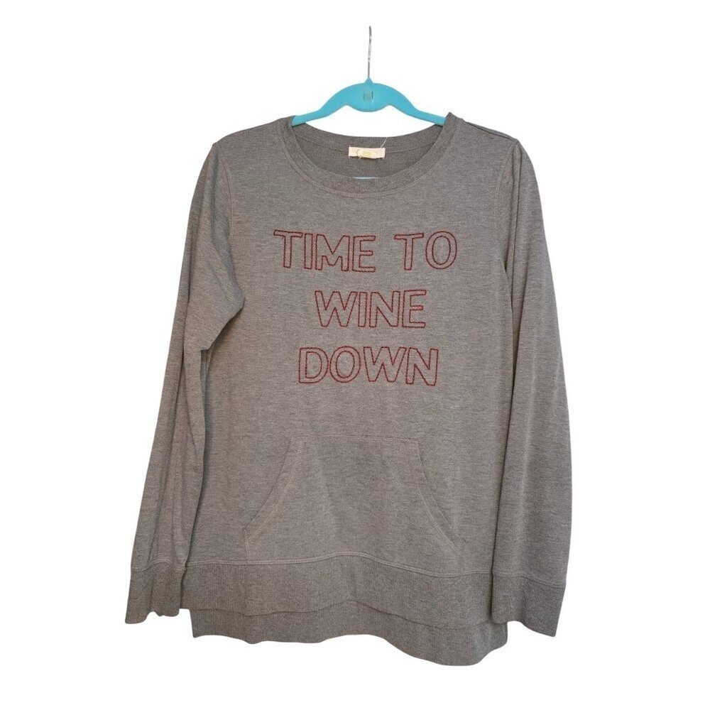 "Time to Wine Down" C Wonder Women's M Embroidered Gray Tunic pocket stretch